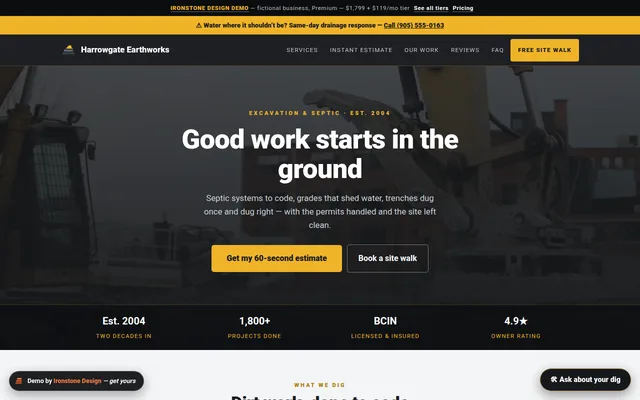 Excavation & Septic demo website preview