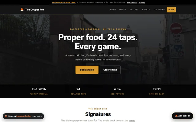 Restaurants & Pubs demo website preview